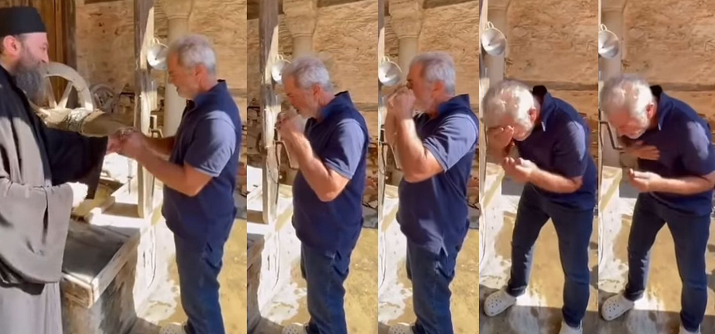 VIDEO: Η στιγμή όπου ο Μελ Γκίμπσον δέχεται αγιασμό από Ορθόδοξο μοναχό στο Άγιον Όρος