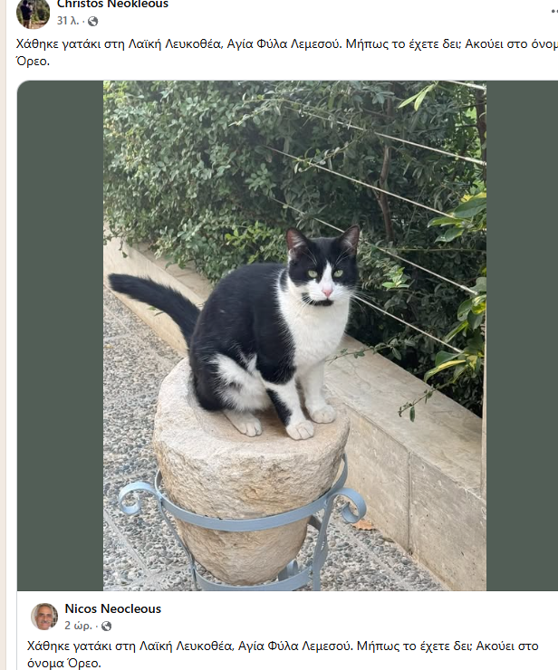 Εξαφανίστηκε ο Oreo – Τον ψάχνουν στην Αγια Φύλα