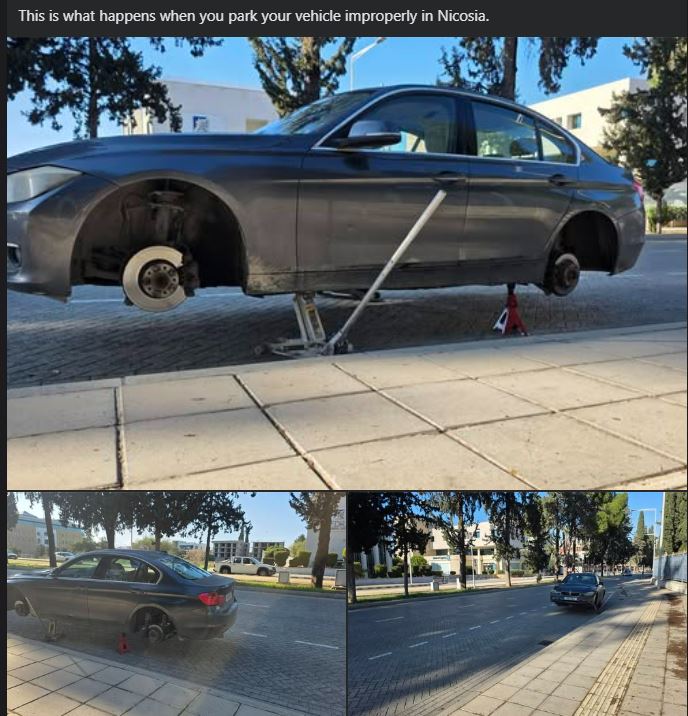 Κλοπή ή τιμωρία; Σήκωσαν αυτοκίνητο με γρύλους και πήραν τα ελαστικά – Δείτε φωτογραφίες