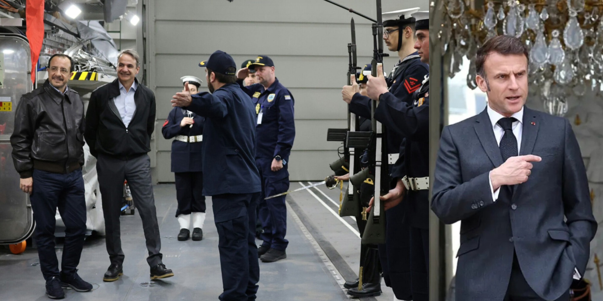 Ό&lambda;&alpha; &tau;&alpha; &beta;&lambda;έ&mu;&mu;&alpha;&tau;&alpha; &sigma;&tau;&rho;&alpha;&mu;&mu;έ&nu;&alpha; &sigma;&tau;&eta;&nu; &Kappa;ύ&pi;&rho;&omicron; - &Omicron;&iota; &tau;&rho;&epsilon;&iota;&sigmaf; &eta;&gamma;έ&tau;&epsilon;&sigmaf; &kappa;&alpha;&iota; &omicron;&iota; &epsilon;&pi;&iota;&sigma;&kappa;έ&psi;&epsilon;&iota;&sigmaf; &sigma;&epsilon; &laquo;Charles de Gaulle&raquo; &kappa;&alpha;&iota; &laquo;&Kappa;ί&mu;&omega;&nu;&raquo;