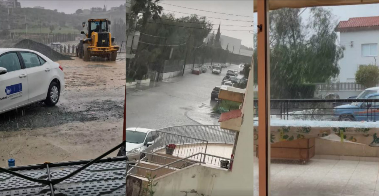 Video: «Άνοιξαν οι ουρανοί» - Βροχές, καταιγίδες και άνεμοι σε διάφορες περιοχές του νησιού, σε ισχύ Κίτρινη Προειδοποίηση